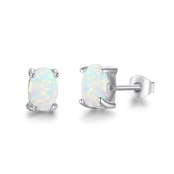 925 Sterling Silver Oval Opal Stud Earrings