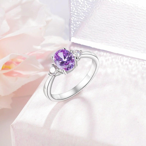 925 Sterling Silver Oval Purple Stone Ring