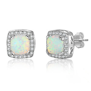 925 Sterling Silver White Fire Opal Stud Earrings