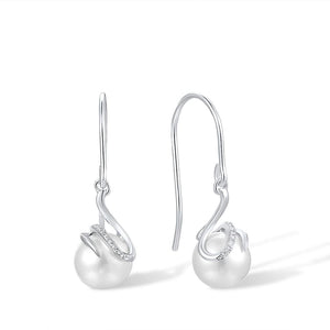 9k 375 White Gold Sparkling Diamond Pave Swirl Pearl Drop Dangle Earrings