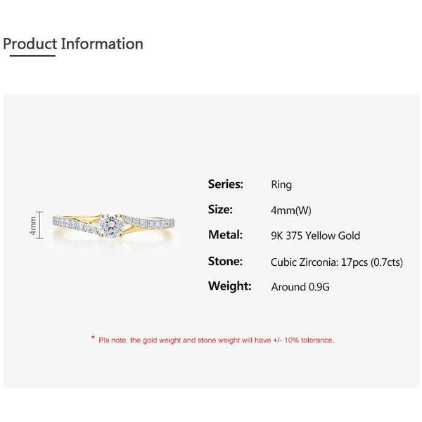9k 375 Yellow Gold Sparkling White CZ Pave Swirl Formal Ring