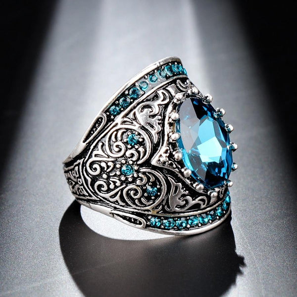 Antique Design BOHO Blue Crystal Statement Ring