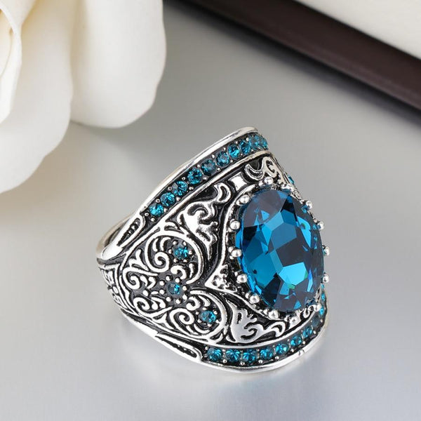 Antique Design BOHO Blue Crystal Statement Ring