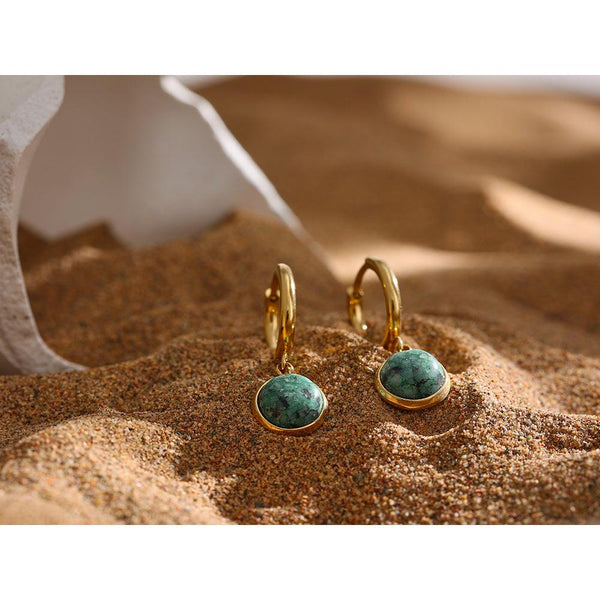 Antique Design Gold Metal Stone Drop Dangle Earrings