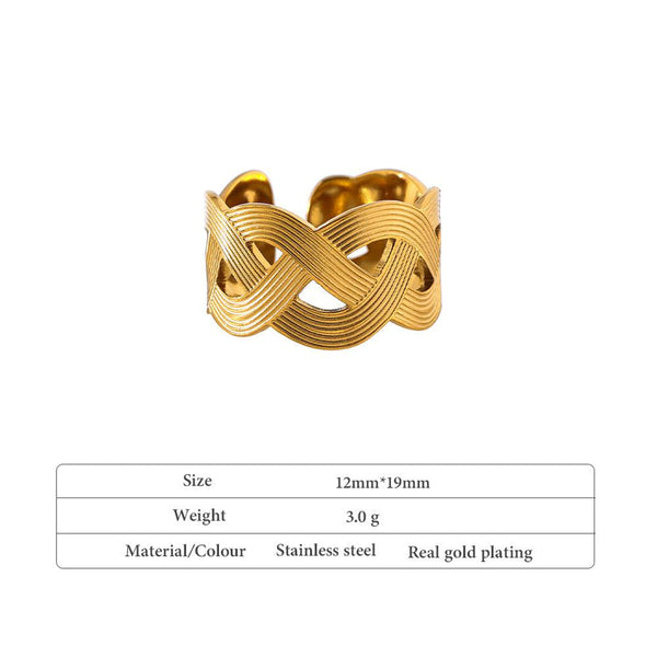 Antique Design Gold Metallic Woven Open Cut BOHO Ring