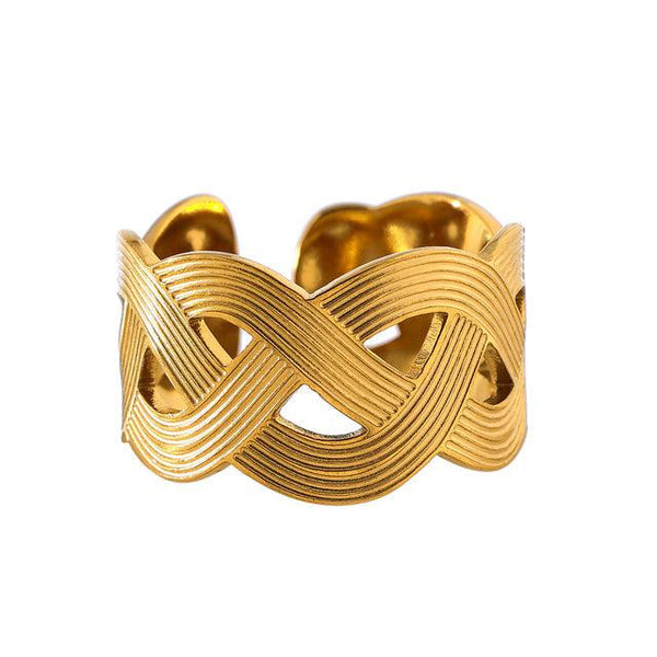 Antique Design Gold Metallic Woven Open Cut BOHO Ring