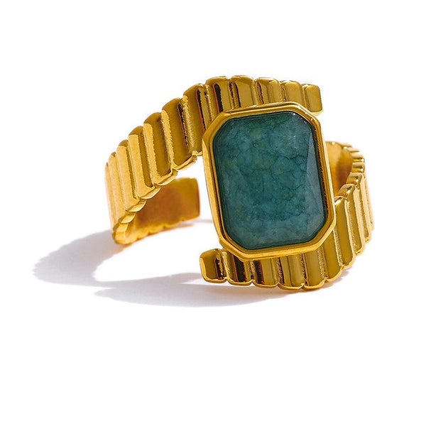 Antique Design Golden Metallic Apatite Stone BOHO Twist Open Cut Ring