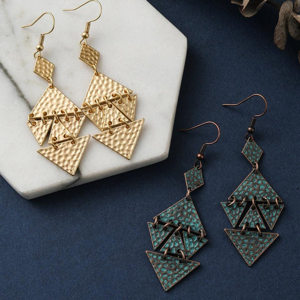 Antique Design Statement Triangle Hanging Earrings