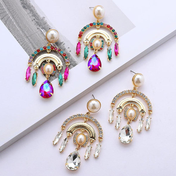 Lucid Fantasy Vintage BOHO Crystal Pendant Dangle Earrings - Fashion Jewelry - Zinc Alloy - Acrylic, Rhinestone - 7.5*4.0cm