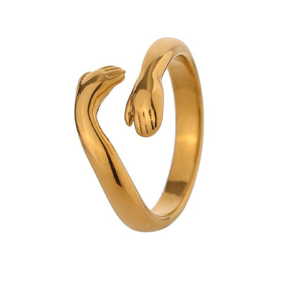 Art Design Golden Metallic Embrace Open Cuff BOHO Ring