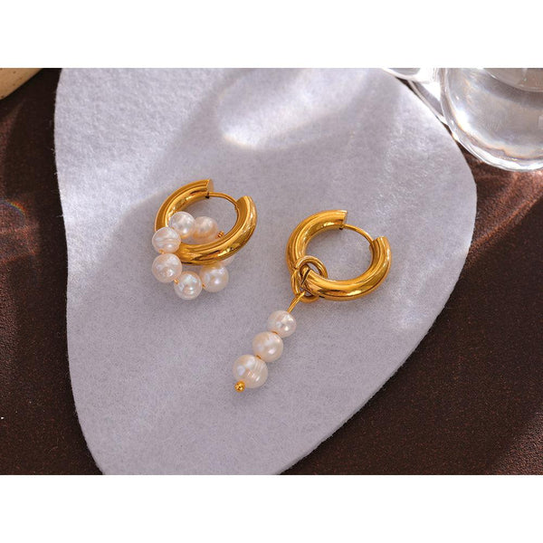 Asymmetric Glossy Gold Metallic Pearl Drop Dangle Earrings