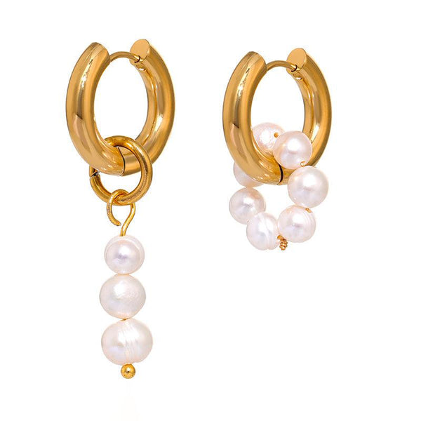 Asymmetric Glossy Gold Metallic Pearl Drop Dangle Earrings
