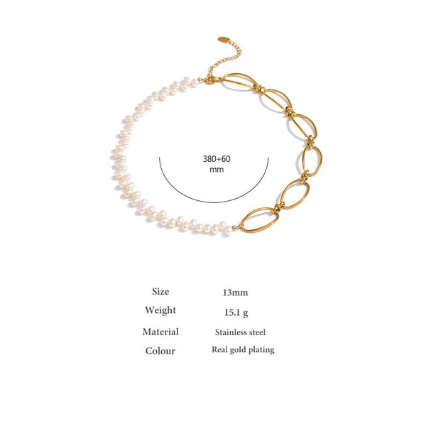 Asymmetric Gold Hoop Link Freshwater Pearl Choker Necklace