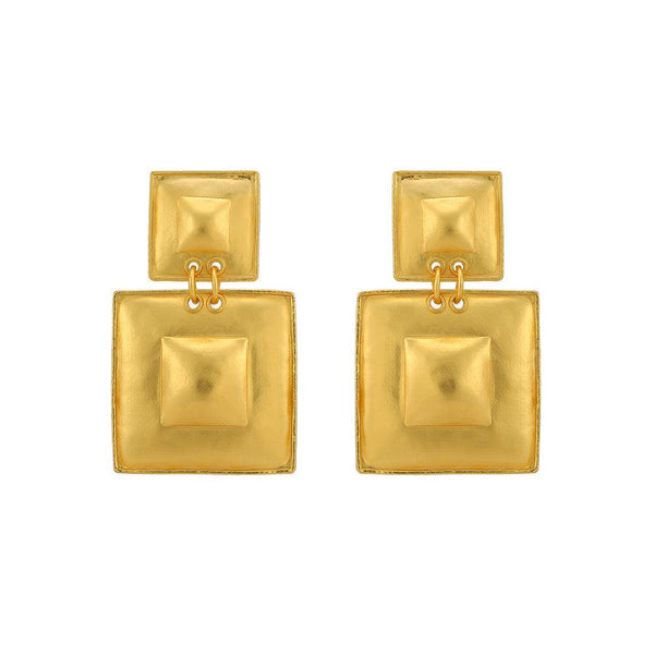 BOHO Antique Design Geometric Square Metallic Matte Gold Dangle Earrings