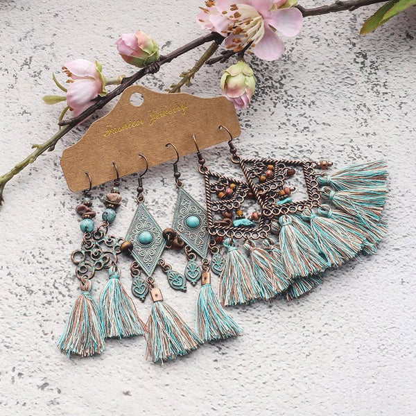 BOHO Dangle Earrings 3 Pair Variety Set - Ancient Copper Statement Mix