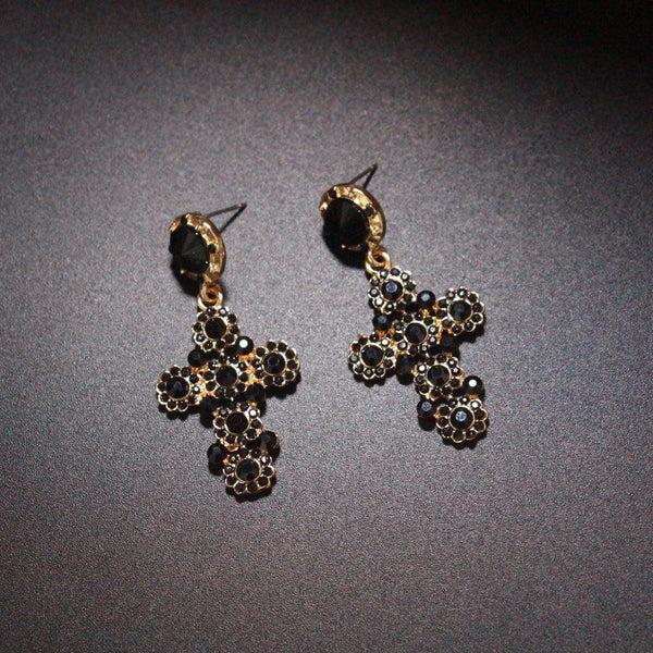 BOHO Full Crystal Rhinestone Gothic Cross Drop Dangle Earrings