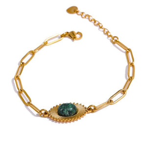 BOHO Gold Metallic African Turquoise Stone Chain Link Bracelet