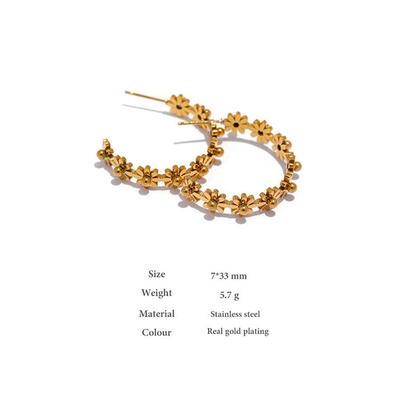 BOHO Gold Metallic Flower Hoop Drop Earrings