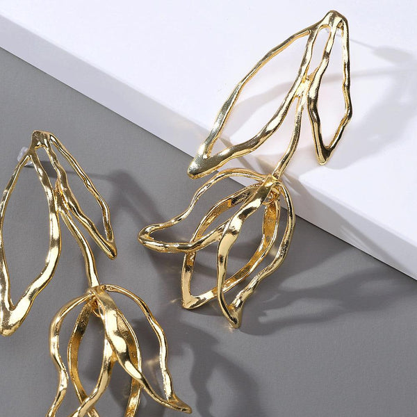 BOHO Golden Metallic Floral Dangle Statement Earrings