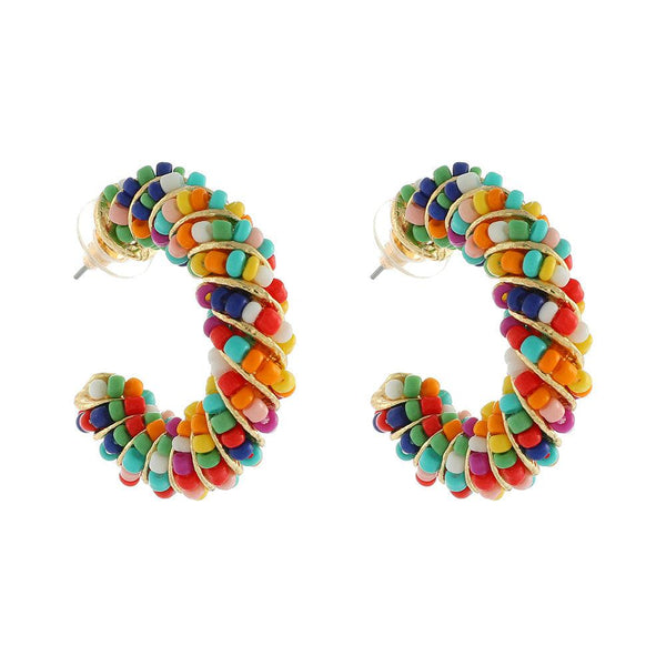 BOHO Style Acrylic Beaded Swirl Hoop Dangle Maxi Stud Earrings