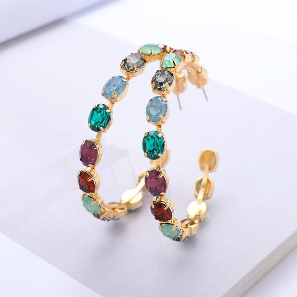 Big Hoop Gold Metallic Luxury Crystal Statement Earrings