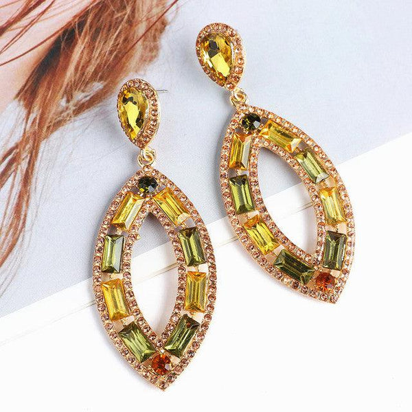 Big Oval Deluxe Full Color Crystal Statement Dangle Earrings