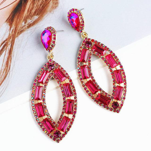 Big Oval Deluxe Full Color Crystal Statement Dangle Earrings
