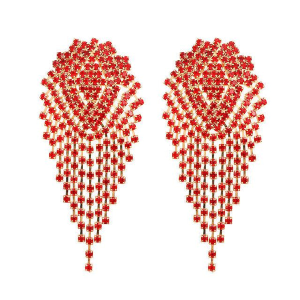 Big Rhinestone Luxury Crystal Wide Tassel Formal Dangle Drop Earrings