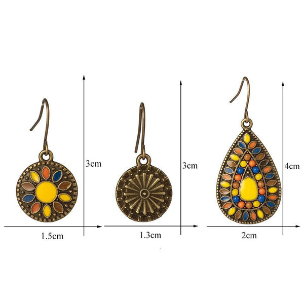 Bohemian Dangle Earrings 3 Pair Variety Set - Bronze Yellow Color Mix