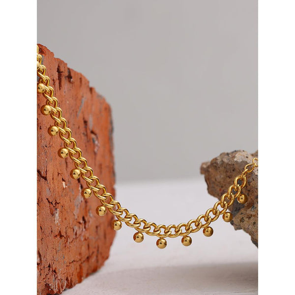 Bohemian Glossy Gold Metallic Bead Tassel Chain Link Bracelet