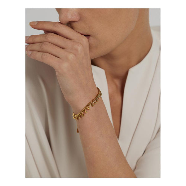 Bohemian Glossy Gold Metallic Bead Tassel Chain Link Bracelet