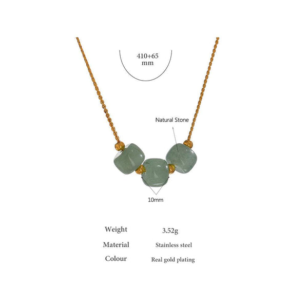 Bohemian Gold Metallic Bead Chain Aventurine Stone Pendant Necklace