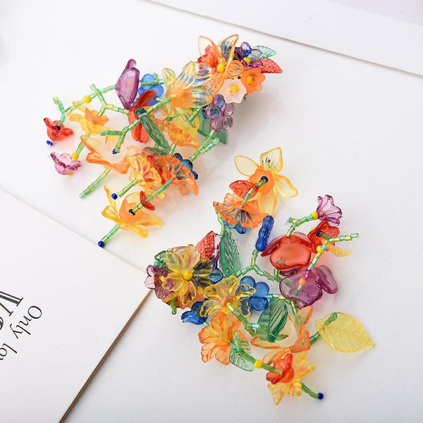 Bohemian Style Colorful Acrylic Beaded Flower Dangle Earrings