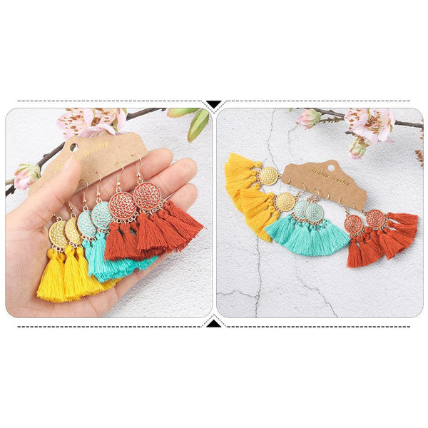 Bright Color Lotus Tassel Earrings BOHO 3 Pair Variety Set