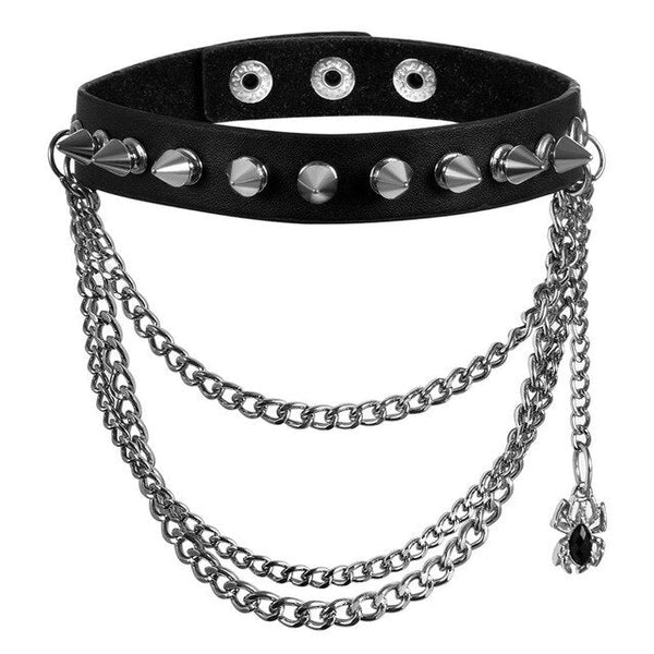 Chain Studded Widow Choker Necklace