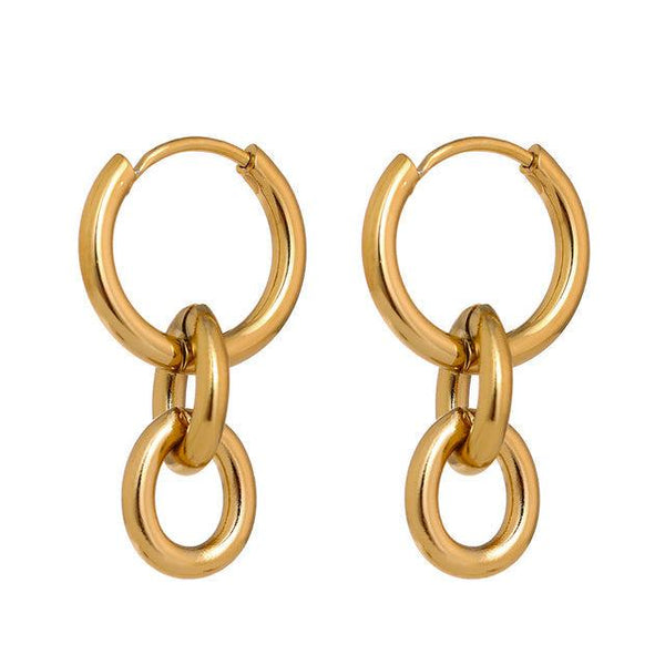 Chunky Chain Link Metallic Tassel Drop Huggie Earrings