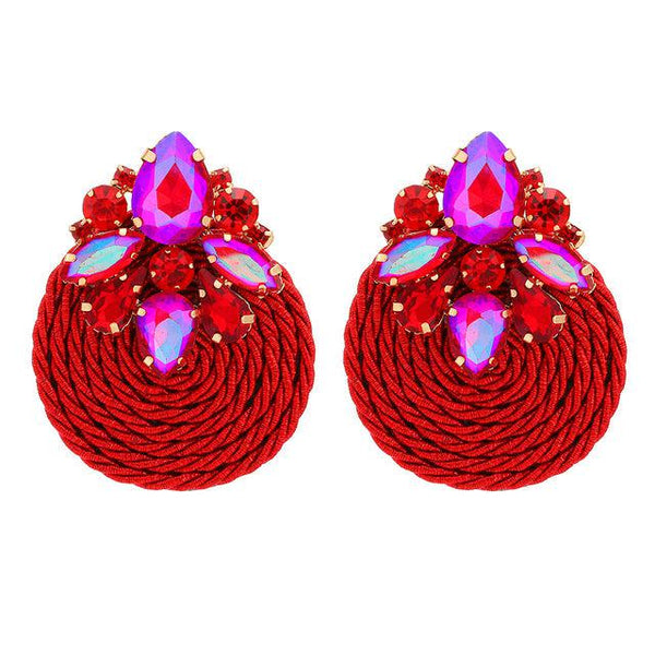 Colorful Crystal Braided Swirl Maxi Stud Dangle Earrings