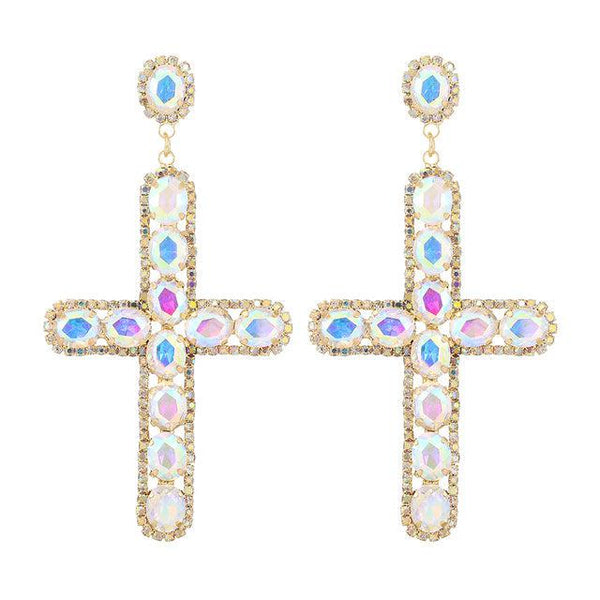 Colorful Crystal Cross Design Dangle Drop Earrings