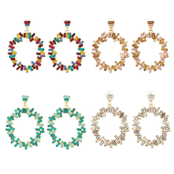 Colorful Crystal Hoop Drop Dangle Statement Fashion Earrings