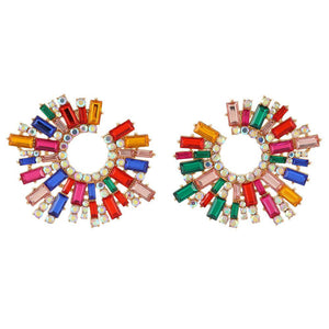 Colorful Crystal Maxi Stud Hoop Dangle Earrings