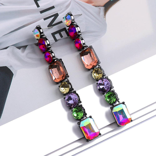 Colorful Full Crystal Longline Drop Dangle Earrings