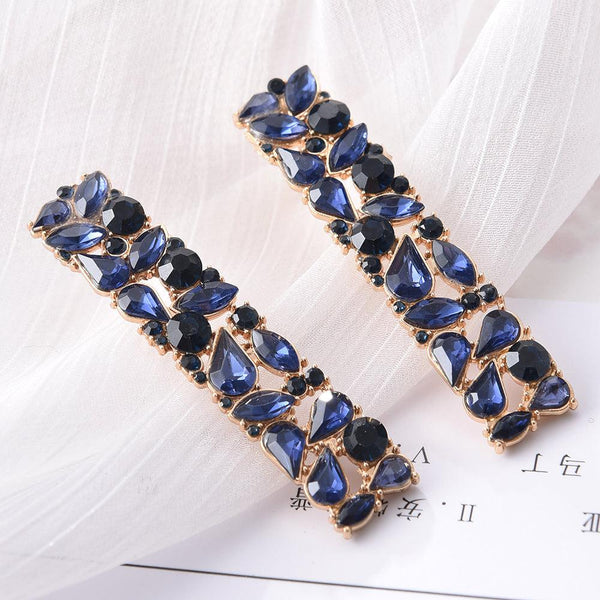 Deluxe Full Color Crystal Long Line Formal Statement Earrings