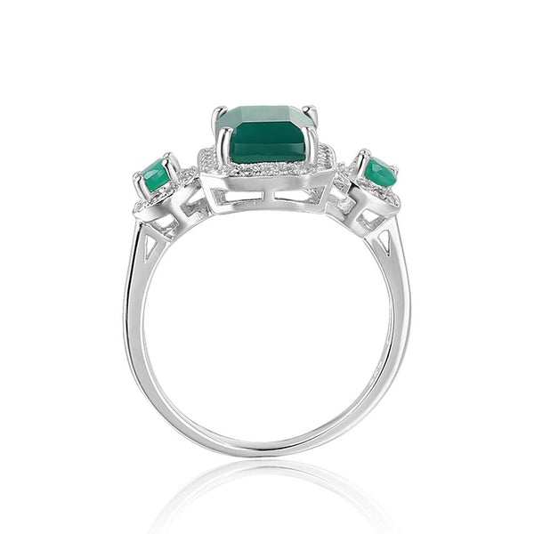 Deluxe Sterling Silver Green Agate Triple Stone Ring