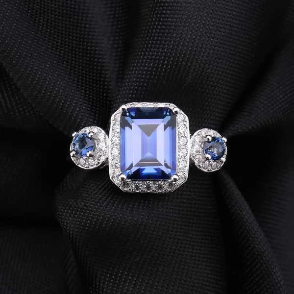 Deluxe Sterling Silver Triple Stone Blue Mystic Quartz Ring