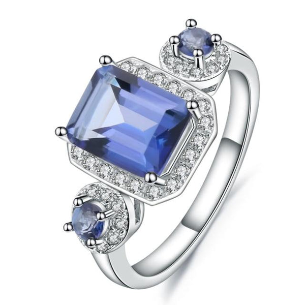 Deluxe Sterling Silver Triple Stone Blue Mystic Quartz Ring