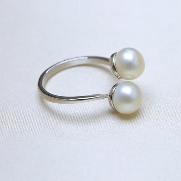 Double Pearl Silver Ring
