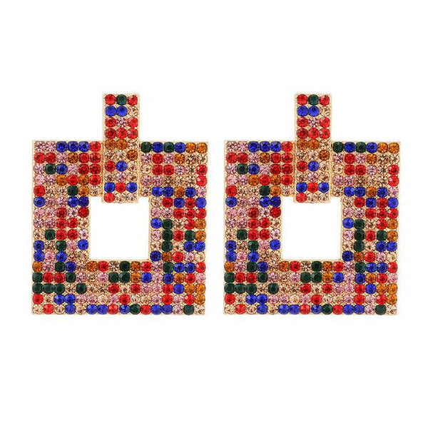 Fashion Design Luxury Crystal Rhinestone Geometric Dangle Earrings