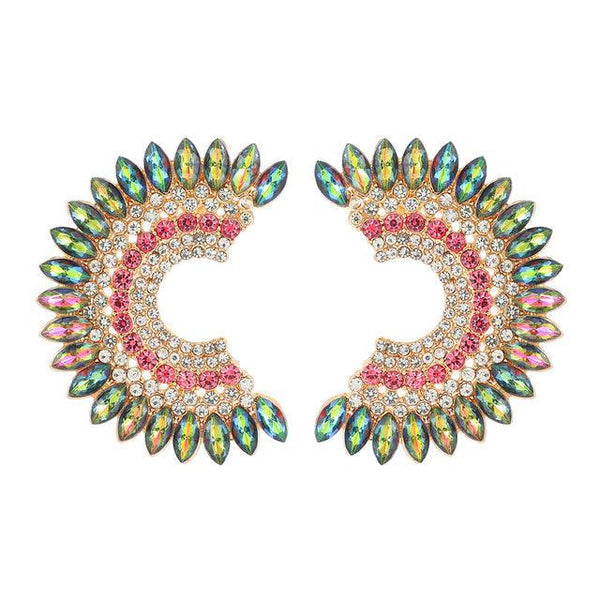 Fashion Design Luxury Crystal Rhinestone Half Hoop Statement Stud Earrings