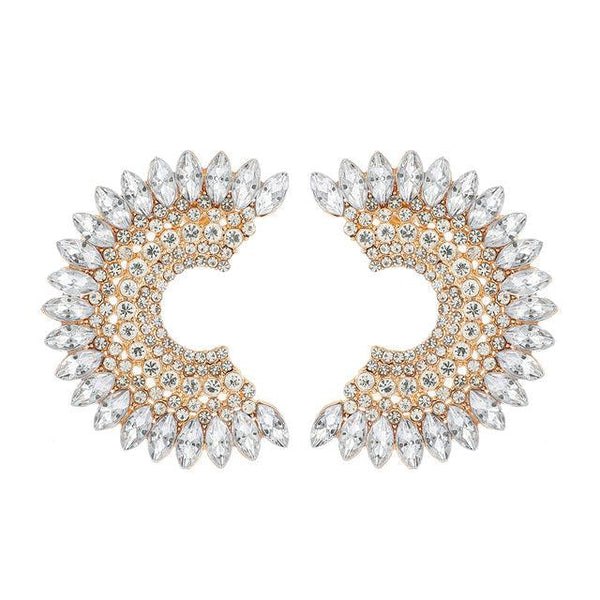 Fashion Design Luxury Crystal Rhinestone Half Hoop Statement Stud Earrings