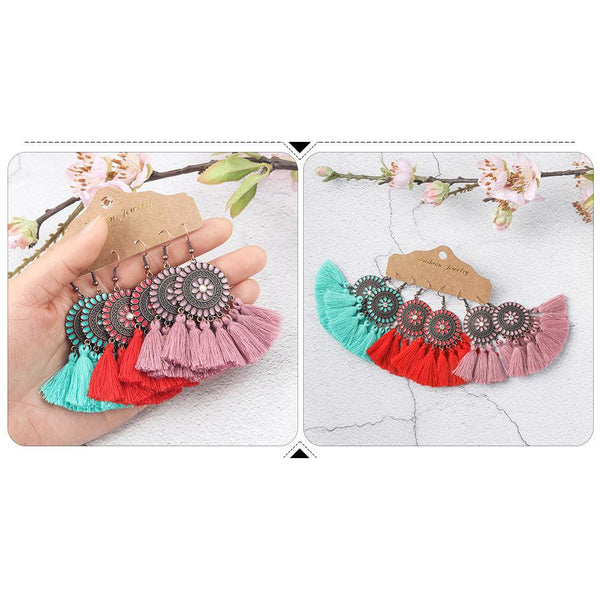 Floral Bright Color Tassel Earrings BOHO 3 Pair Variety Set